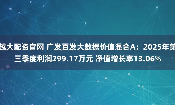 越大配资官网 广发百发大数据价值混合A：2025年第三季度利润299.17万元 净值增长率13.06%